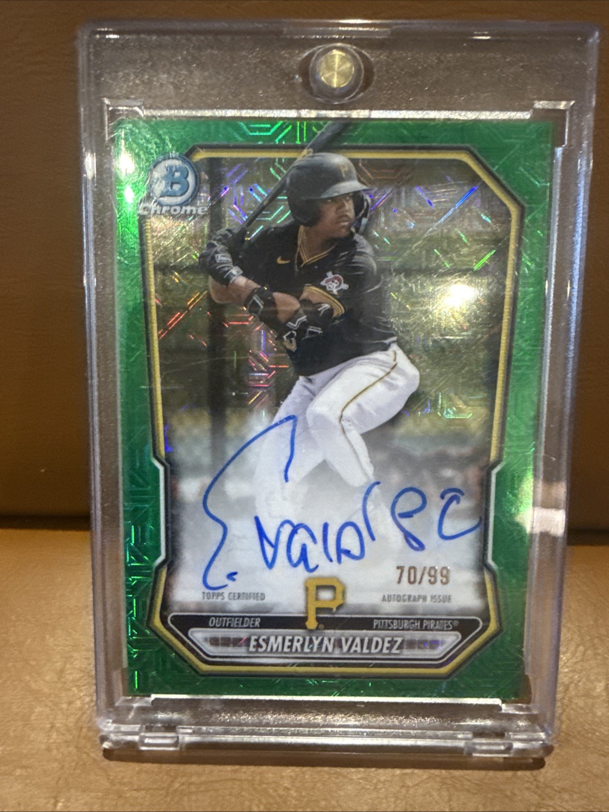 2026 Bowman Chrome Auto /99 Esmerlyn Valdez Green Mojo Refractor Pirates BMA-EV view 1