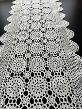 Vintage Crocheted 35 x 13 Doily Table Runner Off White Stunning Scalloped Edge