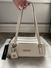 NEW Authentic Versace Tag Nappa Bowling White Leather Shoulder Bag