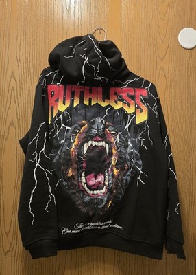 RGSTR Ruthless Graphic Black Hoodie with Roaring Bear Size Small