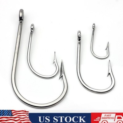 ebay fishing hooks 50PCS Stainless Steel Fishing Hooks O'Shaughnessy Forged Long Shank J Fish  Hooks