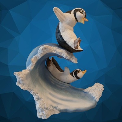 Franklin Mint Whoosh 2-Surfing Penguins 1992 Vtg  No Chips GUC  Winter fun?