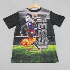 FC Barcelona Shirt Boys Large Multi Color Soccer Messi Graphic Tee Short Sleeve