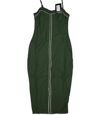 PrettyLittleThing Dress Womens 6 Green Contrast Stitch Strappy Bodycon Midi