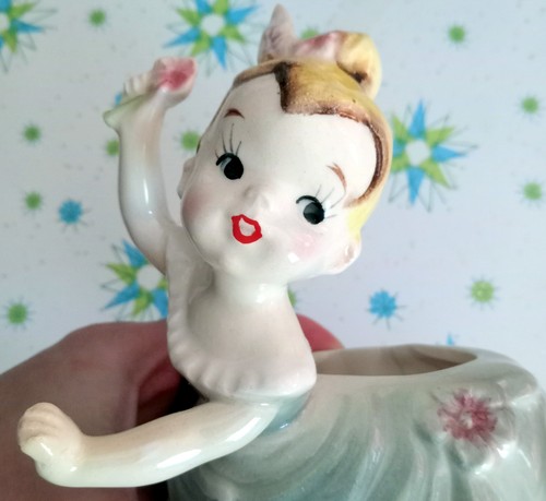Estatuilla de chica bailarina MCM de colección de los años 50 maceta de cerámica escasa etiqueta de Japón - Imagen 2 de 7