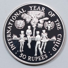 1980 Seychelles 50 Rupees - International Year of the Child - .925 Silver