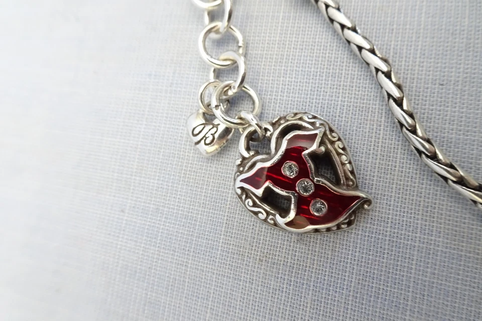 Brighton Love Your Heart Necklace Red Center Red Dress Silver Plated Pendant 17" - Image 3 of 4