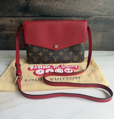 Authentic Louis Vuitton Twice Twinset Cerise Red Empreinte Leather Crossbody Bag