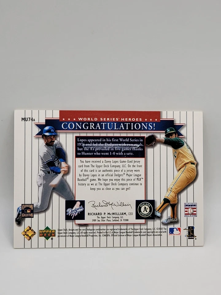 2002 World Series Heroes Classic Match-Ups Davey Lopes Catfish Hunter #MU74a HOF - Image 2 of 2