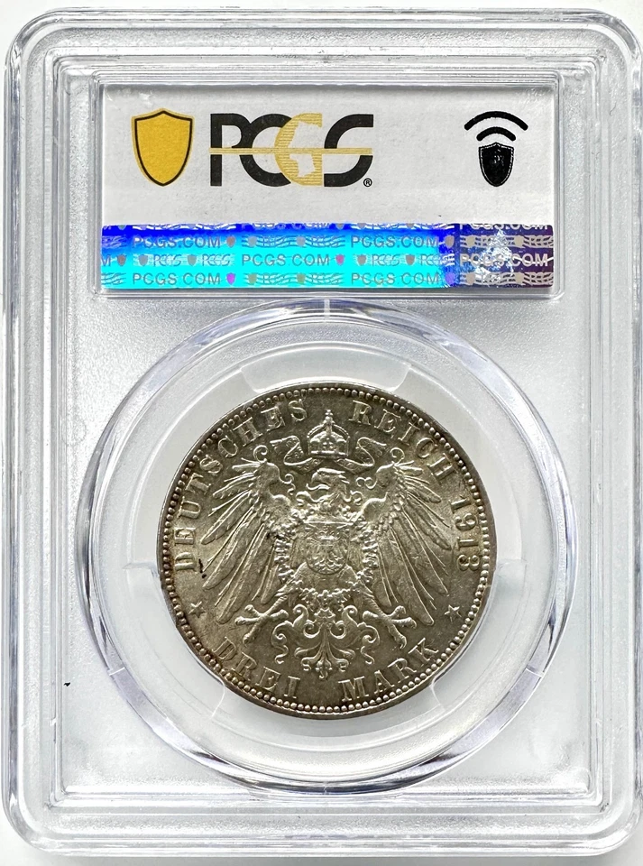 Germany 3 Mark 1913J Hamburg J64 .900 Silver Coin KM#620 PCGS MS62 Fast Shipping - Image 2 of 2