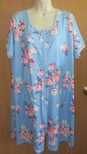 EKOUAER BLU floral print poly bld zip front robe duster sht slv housecoat sz XXL