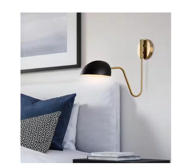 SATCO Trilby 7.375in 1-Light Matte Black Brass Wall Sconce Metal Shade - Image 4 of 4