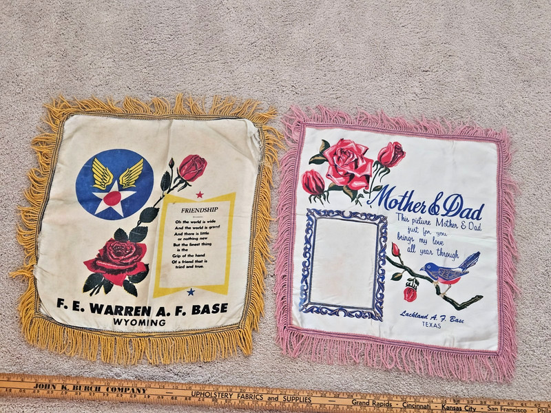 Vintage USAF Base Pillow Sham/Covers - Lot of 2 - F.E. Warren and Lackland AFB