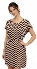 Pink Rose Tie Waiste Mini Chevron Dress Size Small 