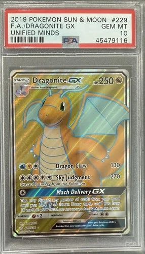 Dragonite GX #229/236 - 2019 Pokemon Sun & Moon Unified Minds - GEM Mint PSA 10