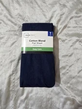 NWT Mainstays Navy Blue Easy Care Cotton Blend Twin Flat Sheet 