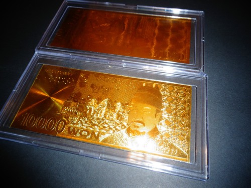 24 KARAT GOLD 10000 WON KOREA BANKNOTE BILL -COMES IN ACRYLIC ,SLAB GIFT HOLDER - Picture 4 of 6