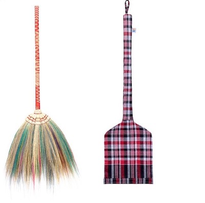 40 inch tall of Asian Straw Broom Bamboo Stick Embroidery Handle Handmade