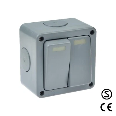 DIGI-OFFICE Outside Light Switch 2 Gang 2 Way Outdoor Weatherproof Waterproof Switch IP66