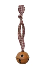 Rusty Jingle Bell, 2", Gingham Plaid Hanger, Oversized Jingle Bell