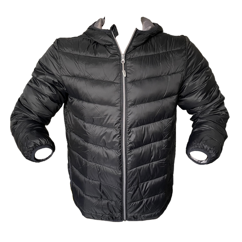 Herren Leichtsteppjacke Schwarz m. Kapuze Grün Gr. M L XL 2XL - Picture 2 of 5