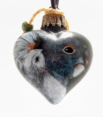 Hand Painted Glass Heart Ornament With A Koala Face On Each Side