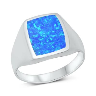 Unique Statement Bold Blue Lab Opal Ring Sterling Silver Band Sizes  7-13