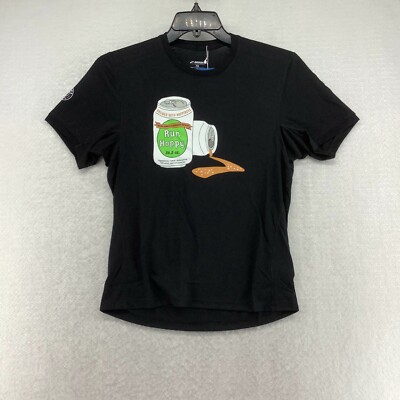 Brooks Mens Distance Graphic Short Sleeve Run Hoppy Black T Shirt Size XS