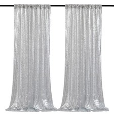 2 Panels Silver Backdrop Curtains 2ft x 8ft Sequin Curtain Party Decorations