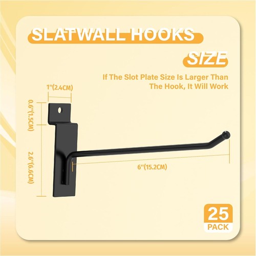 50 Pack Slatwall Hooks Black Hook Slatwall Hooks and Hangers Heavy 6 inch - Picture 2 of 7