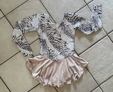 NEW Girls Handmade GLITTERY VELVET Taupe SEQUIN Dance FIGURE ICE SKATING Dress