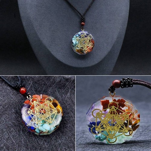 Natural 7 Chakra Healing Crystal Pendant Quartz Orgone Hexagram Chip Stone Decor - Picture 4 of 11