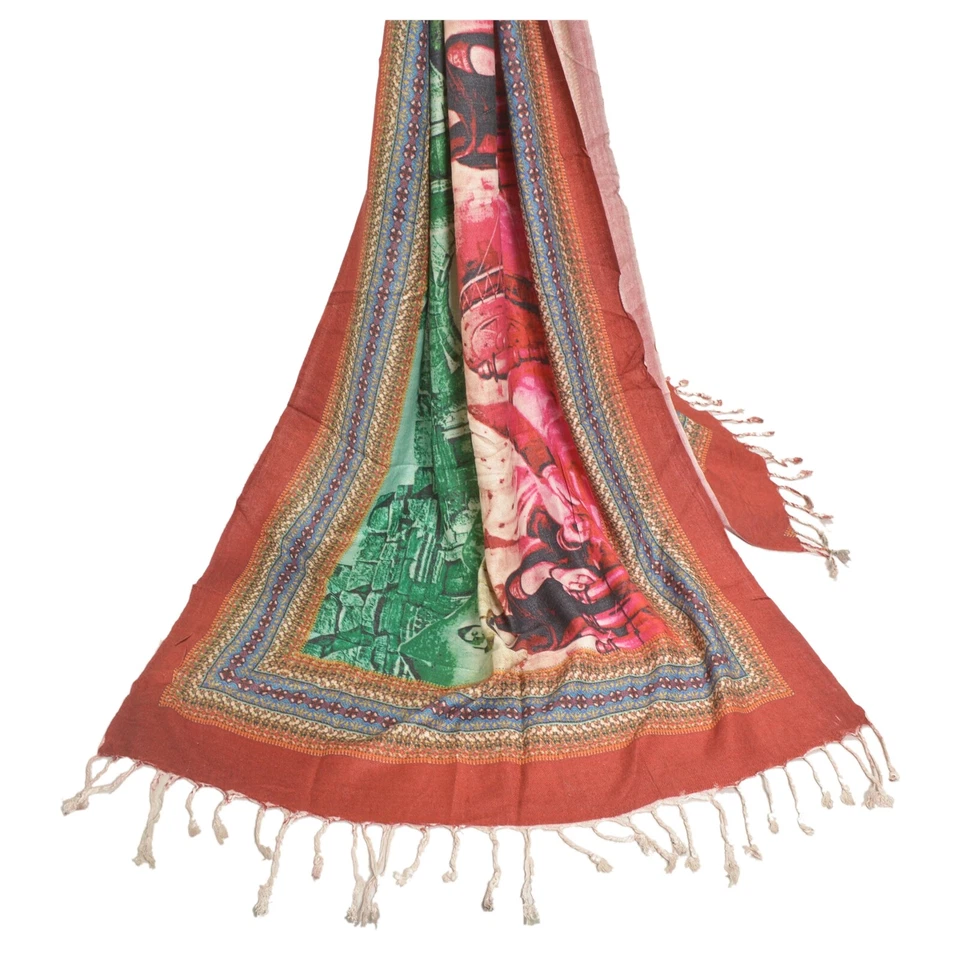 Mantón impreso digitalmente hiyab mezcla estola larga Dupatta vintage sánskriti Foto 4 de 4