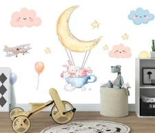 3D Moon Star Rabbit K15687 Wallpaper Mural Self-adhesive Removable Sticker Kay