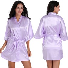 Women Kimono Robe Satin Dressing Gown Wedding Party Silk Short Bridal Sleepwear