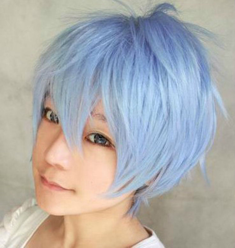 Men Anime Costume Short Blue straight cosplay party wig hair Cosplay wig  Decor