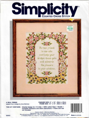 Real Friend Floral Cross Stitch Kit Embroidery Kit 12 x 16'' Unopened 1990 VTG