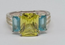 Sz 7.75 Sterling Silver 925 Ring Lime Green  Light Blue Stones FREE SHIPPING