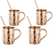 AVADOR Handcrafted Cylindrical Shape 100% Pure Copper Moscow Mule Mugs Set of 4