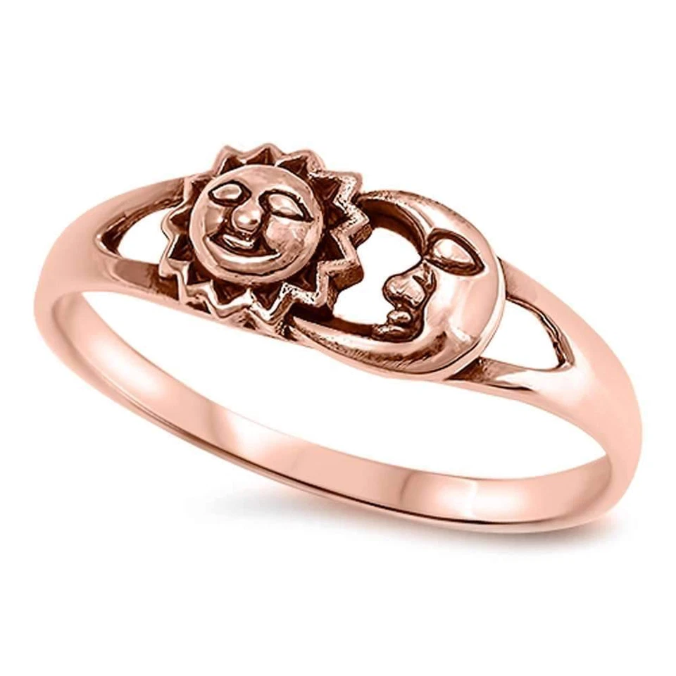 Anillo de plata esterlina .925 Sol y Luna enchapado en oro rosa celeste  Foto 2 de 2