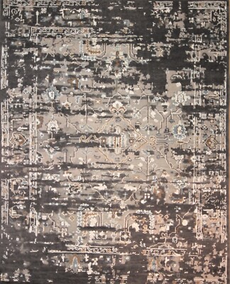 Beautiful Unique Abstract Sera'pi Grey Beige Wool & Bamboo Silk  8 x 10 Rug