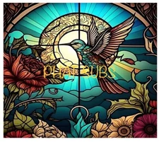 20oz Sublimation Tumbler Wrap Stained Green Hummingbird Ready To Press Transfer