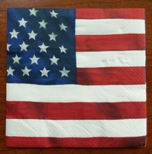 2 Pretty Paper Napkins, Red, White Blue Flag with Stars Luncheon Napkins