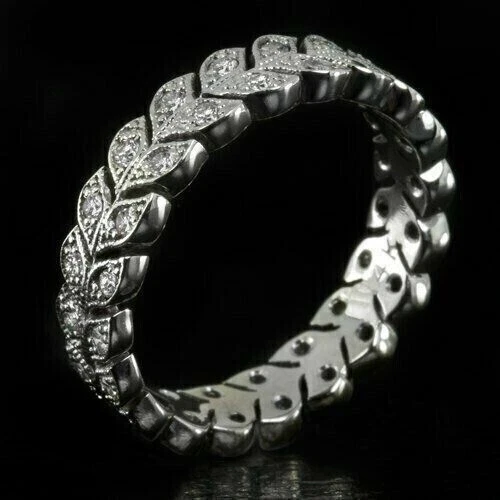 Vintage 1.50Ct  Lab-Created Diamond Wedding Eternity Band 14K White Gold Finish