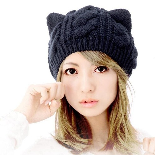 Winter Women Ear Knitted cap Beanie Twist beret Caps Wool Cat Cute Warm Hat - Picture 7 of 21