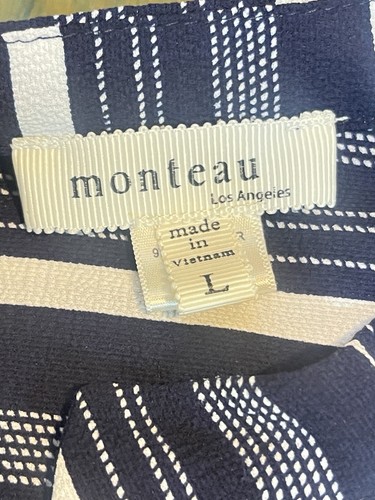 Monteau Los Angeles Blue Stripes Wrap Dress Sz Large Juniors Polyester Stretch - Picture 2 of 6