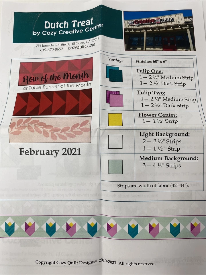 Cozy Quilt Designs Table Runner Of the Month February 2021  Dutch Treat NIP - Image 3 of 3