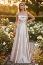Alfred Sung Blush Pink Satin Bridesmaid Dress Strapless Ball Gown Formal Prom 6