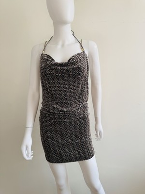 £390 Auth La Perla Black & Bronze Metallic Tweed Knit Mini Dress, Size 44, 12 UK