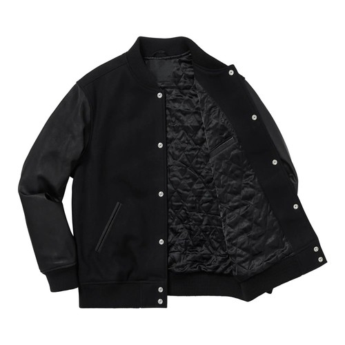 Herren New Motion Style Logo Full Snap schwarz Wolle & Leder Unisex College Jacke - Bild 3 von 5